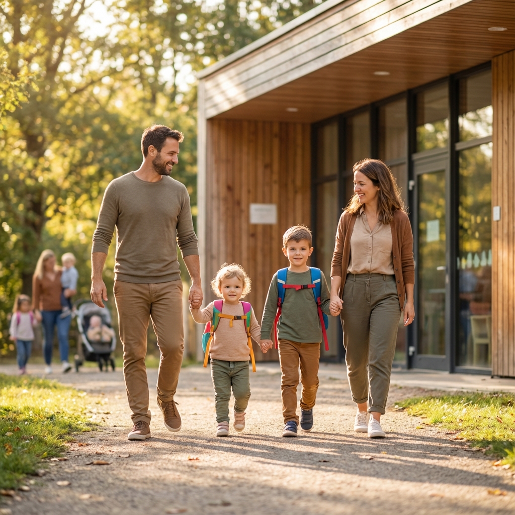Family walking to daycare